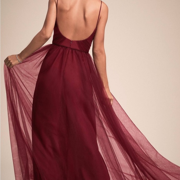 Anthropologie BHLDN Camden Dress Burgundy Red Sweetheart Tulle Dress Bodice 14 - Picture 3 of 16
